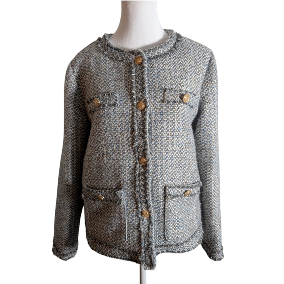 Chouyatou Jackets & Blazers - Chouyatou Women's Houndstooth Tweed Jacket Button Down Fringed Tassel Sz Small